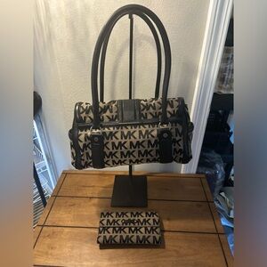 Michael Kors tan and black shoulder bag and wallet